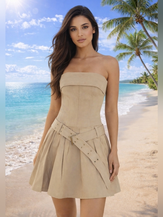Fashion Nova Dresses & Skirts - Strapless Belted Khaki Dress. NWT. Sizes Available XS